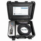 Portable equipment with a screen, control panel, and hose in a black case, branded 'Sky Oiler'.