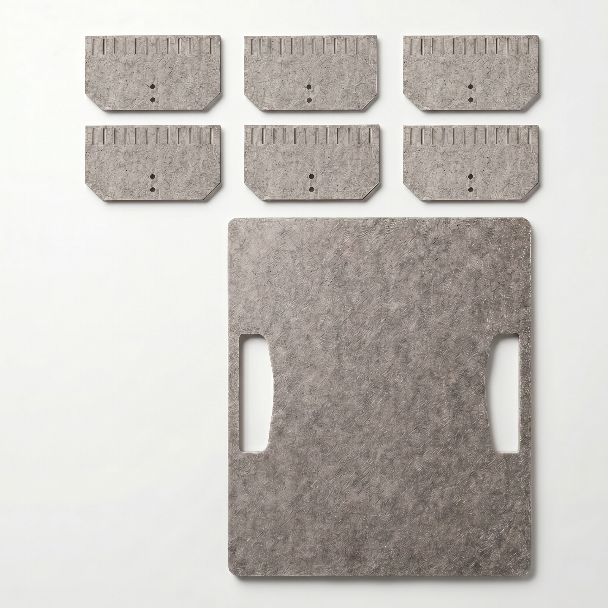 Set of gray felt boards with handles on a white background