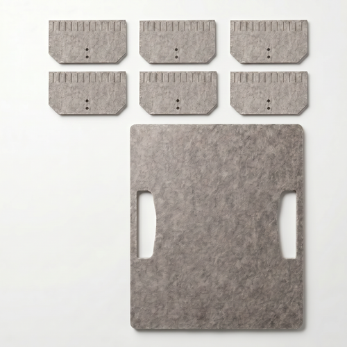 Set of gray felt boards with handles on a white background