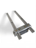 Metal bracket with multiple screws on a white background