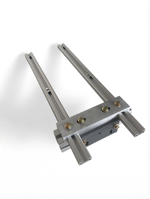 Metal bracket with multiple screws on a white background